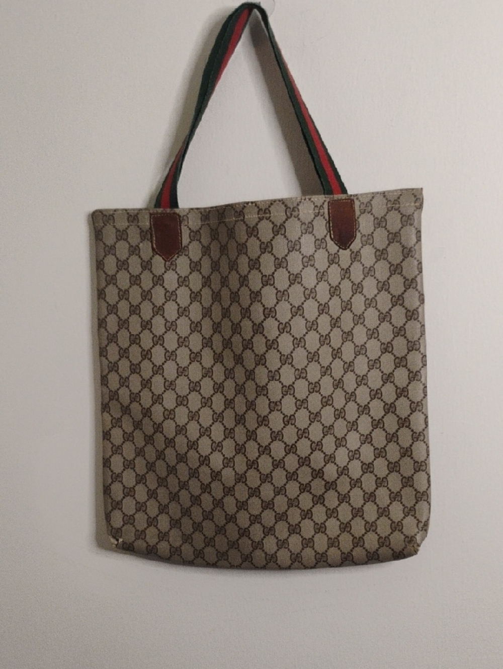 Authentic Gucci  Monogram Tote Bag with Brown Leather Pocket - Picture 6 of 11